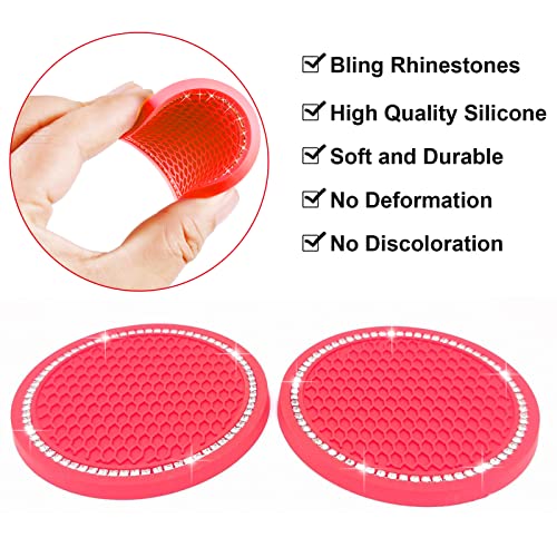 Fluffy Car Accessories Set, Fur Cute Fluffy Steering Wheel Cover & Coasters (Red) - color: red