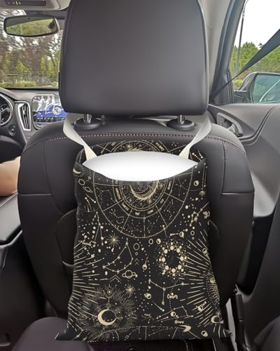 Car Trash Can, Seat Back Hanging Car Trash Bag, Cute Canvas Car Garbage Bag, Essential Car Trash Bin Car Organizers Sun and Moon - color: Sun And Moon