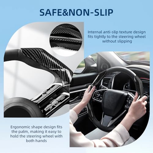 Carbon Fiber Steering Wheel Cover with Anti-Slip Lining and Segmented Design 2pcs Universal Steering Wheel Protector for Men and Women, Car Interior Accessory (Black)