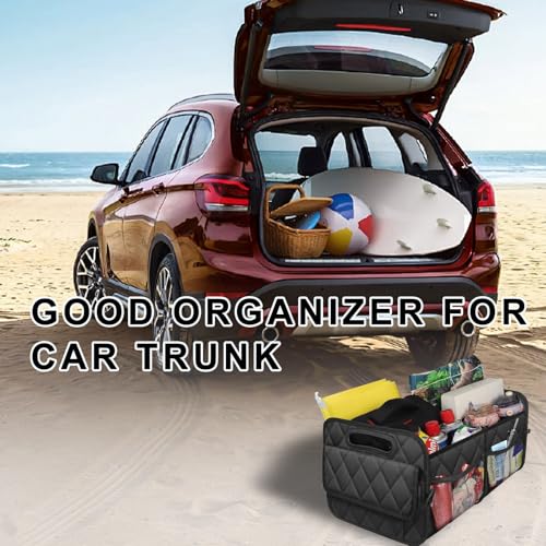 Car Trunk Organizer, Collapsible Auto Storage Box with Multi Pockets, Waterproof Oxford Cargo Organizer with Reinforced Handles, Universal Car Accessories for Men Women (Black)