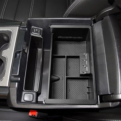 Center Console Organizer Tray Compatible with GMC Sierra 1500 Accessories/Silverado 1500 2014-2018 / Silverado 2500/3500 HD 15-19 /Suburban/Tahoe/Yukon 15-20 Armrest Storage Box (Black Trim) - color: Black