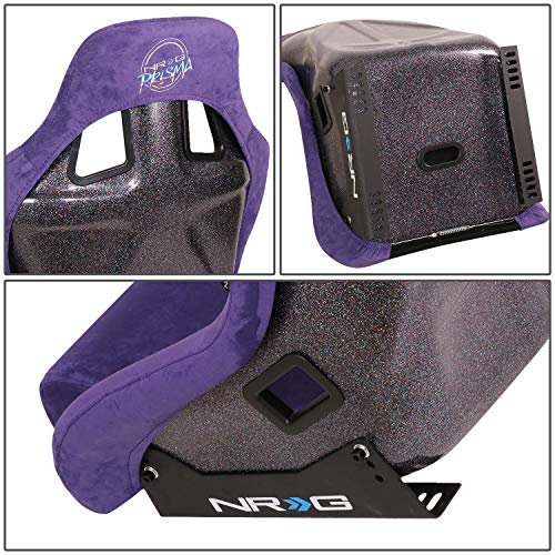 NRG Innovations NRG-FRP-302PP-PRISMA Universal Fixed Back Bucket Racing Seat for 5-Point Harnesses, Size L, Purple Alcantara Material, 24" W X 35" H X 18" D - color: Purple / Black / Gold Flakes