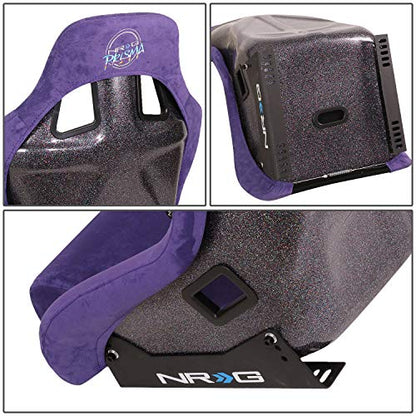 NRG Innovations NRG-FRP-302PP-PRISMA Universal Fixed Back Bucket Racing Seat for 5-Point Harnesses, Size L, Purple Alcantara Material, 24" W X 35" H X 18" D - color: Purple / Black / Gold Flakes