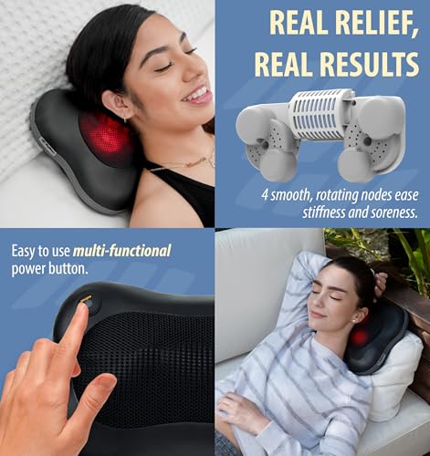 Zyllion Shiatsu Back and Neck Massager with Heat - 3D Electric Kneading Deep Tissue Massage Pillow for Muscle Pain Relief, Black, ZMA-13 - color: Black