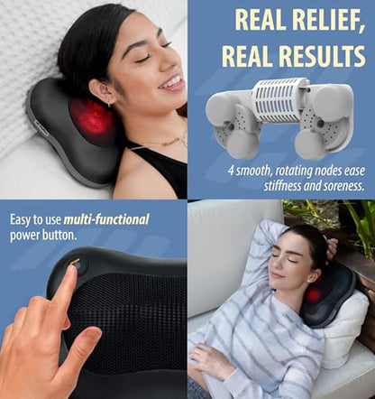 Zyllion Shiatsu Back and Neck Massager with Heat - 3D Electric Kneading Deep Tissue Massage Pillow for Muscle Pain Relief, Black, ZMA-13 - color: Black