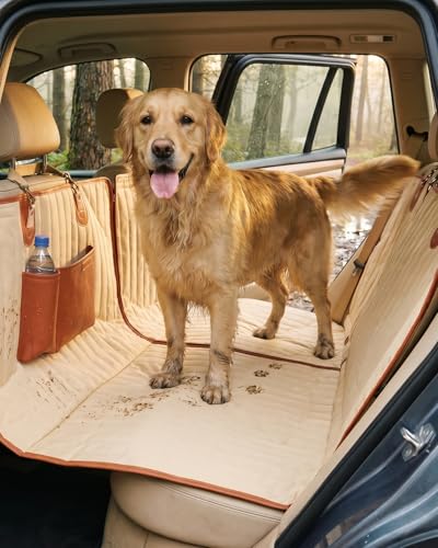 Owleys Back Seat Extender for Dogs Premium Dog Hammock for Car | Back Seat Pet Cover for Dogs | Dog Covers for Cars Back Seat (Begie for Summer) - color: Begie for Summer