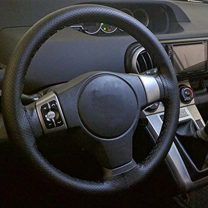 Onerbuy Universal Leather Car Steering Wheel Stitch On Wrap Cover DIY Sewing Breathable and Anti Slip, Maximum for 15-Inch Diameter Car Steering Wheel (Black) - color: Black
