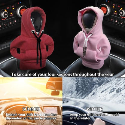vvag Gear Shift Hoodie, Hoodie Car Gear Shift Cover, Car Shift Knob Hoodie, Automotive Interior Accessories, Universal Fit Knob Cover Gift (Red+Pink) - color: Red+Pink
