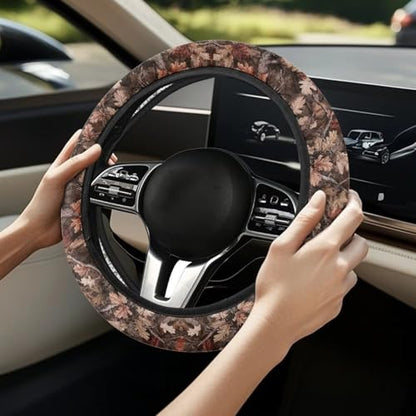 Camo Car Steering Wheel Cover for Men Branch Print Steering Wheel Covers with Elastic Edge Washable Automotive Accessories 15 Inch Gift for Holiday - color: Camo Branch Print