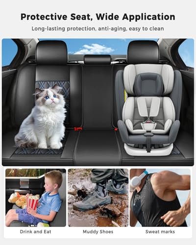 Huidasource Car Seat Covers Full Set, Leather Seat Cover Universal Fit for Most Cars Sedans SUVs Trucks, Airbag Compatible, Cup Holder Access, Easy Install, Wipes Clean, Wear-Resistant, Black&Blue - color: A-Black&Blue, size: 5pcs Full Set