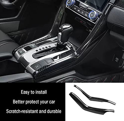 Car Accessories Fit for Honda Civic 10th Gen 2016 2017 2018 2019 2020 2021 Interior Side Gear Shift Panel Strips Cover Trim Decals (Carbon Fiber Style) ABS 2 PCS - color: Carbon Fiber Style