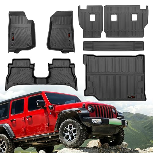 for 2021-2025 2026 Jeep Wrangler JL 4XE Hybrid 4 Door (Not JL or JK) Floor Mats Cargo Liner and Backrest Mats TPE All Weather Accessories (for 2021-2026 Jeep Wrangler 4XE Full Set) - color: for 2021-2026 Jeep Wrangler 4XE Full Set