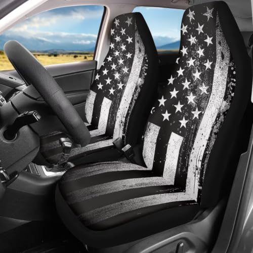Howilath Black American Flag Car Front Seat Cover 2 Pack Anti-Slip Seat Protector Cushion Covers Auto Accessories Fit Most Vehicle - color: Black American Flag