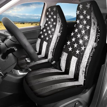 Howilath Black American Flag Car Front Seat Cover 2 Pack Anti-Slip Seat Protector Cushion Covers Auto Accessories Fit Most Vehicle - color: Black American Flag