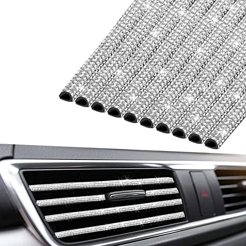 INSAUTO Bling Car Vent Outlet Trim,Bling Car Accessories for Women and Girls,10Pcs Rhinestone Car Air Conditioner Vent Decoration Strip(White) - color: White