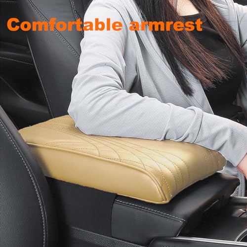 Car Center Console Cover, Memory Foam Car Armrest Cover, Beige Arm Rest Covering Car, Middle Organizer Elbow Pillow, Leather armrest Cover for Car/SUV/Truck/Auto (No.2 Beige)