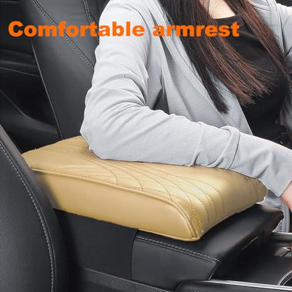Car Center Console Cover, Memory Foam Car Armrest Cover, Beige Arm Rest Covering Car, Middle Organizer Elbow Pillow, Leather armrest Cover for Car/SUV/Truck/Auto (No.2 Beige)