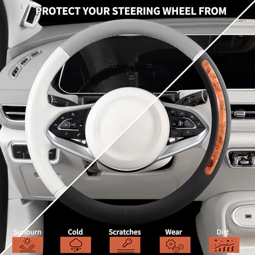 Steering Wheel Cover, Universal 15 inch, Faux Leather Steering Wheel Protector Anti-Slip, Breathable & Heating-Compatible for Cars Trucks SUVs Vans - color: Black