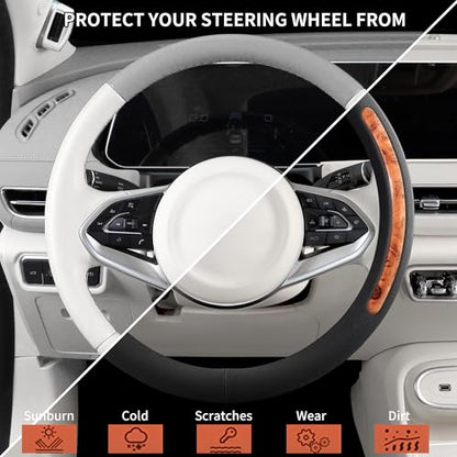 Steering Wheel Cover, Universal 15 inch, Faux Leather Steering Wheel Protector Anti-Slip, Breathable & Heating-Compatible for Cars Trucks SUVs Vans - color: Black