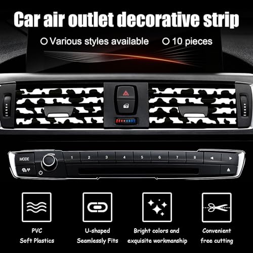 10 Pieces Cow Print Car Air Conditioner Air Outlet Decorative Strips, Cow Print car Accessories, Flexible Shiny Auto Car Vent Interior Accessories for All Air Vent Outlet (Black White-Cow)