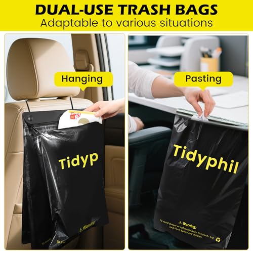 50 PCS Disposable Car Trash Bags Hanging, Leak-proof, Odor Seal. 2 Gallon Car Garbage Bags, Big Capacity. Independent of Car Trash Can, Easy Stick-On Car trash Bin for Car, SUV, Truck, Stroller. Black