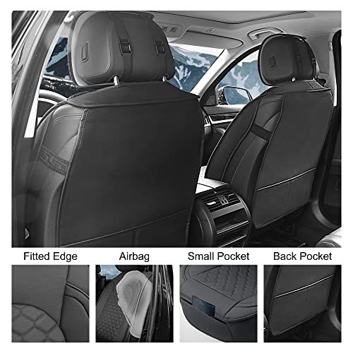 Elantrip Front Car Seat Cover Luxury Faux Leather Pocket with High Density Foam Non-Slip, Waterproof, Suitable for Cars, Trucks & SUVS (2PC Black) - size: Front Seat Covers