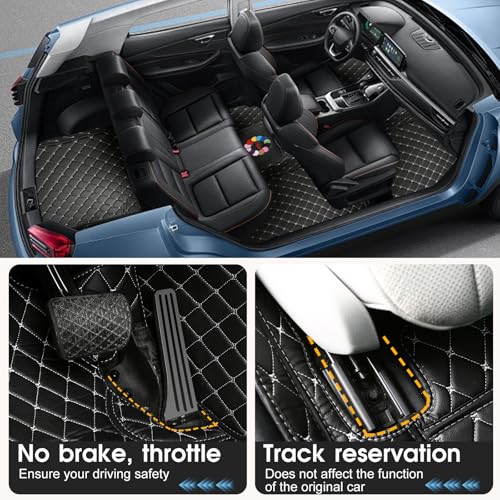 Customized car Floor mats are Suitable for 99% of Vehicle Models (sedans/Trucks/SUVs), Anti-Slip Floor mat Leather Set Provides Comprehensive Protection for the Original car Carpet. (Black=)