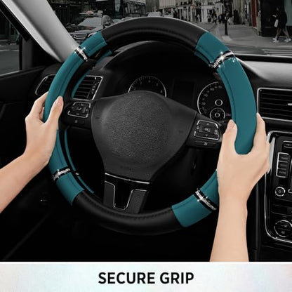 Road Comfort Leather Steering Wheel Cover – Premium Anti-Slip Car Steering Wheel Grip Cover – Universal Fit for 14.5”–15” Cars, Trucks & SUVs -Dark Blue - color: Dark Blue