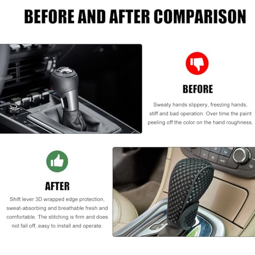 Car Gear Shift Knob Cover, Breathable Automotive Shift Knob Gear Handle Stick Protector Cover, Anti-Slip Anti-Scratch Auto Stick Shift Cover, Universal Car Accessories (Black, Stick-on) - color: Black, size: Stick-on