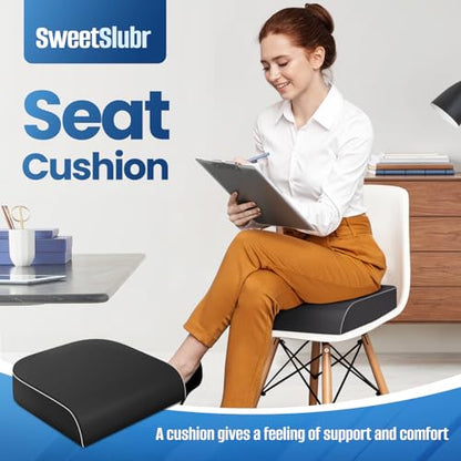 Seat Cushion for Tailbone Pain Relief, Office Chair Cushion, Memory Foam Large Cushion with Non-Slip Cover for Soft Support at Office Chair, Car Seat, Airplane, Floor Pillow, Black/Large