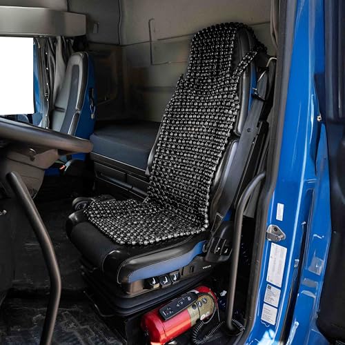 ZONETECH Beaded Seat Cover for Cars Cooling, Massage Cushion, Car Seat Natural Wooden Beads for Semi Truck, Trailer, Car (Black, 1-Pack)