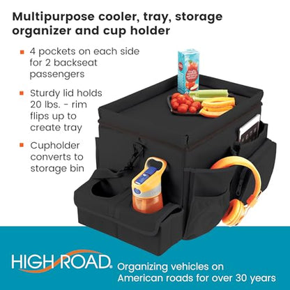 High Road CarHop Front Seat Car Organizer with Car Cup Holder, Passenger Seat Tray and Padded Filing or Cooler Compartment with Side Pocket Storage - color: Black