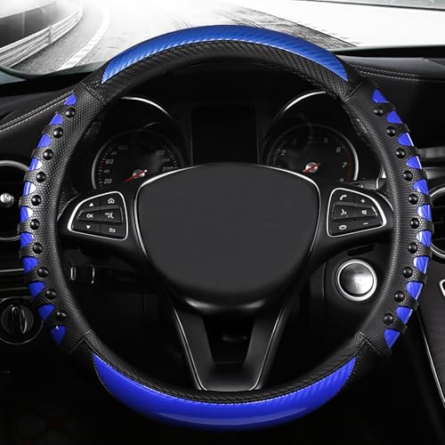 3D Massage Blue Carbon Fiber Leather Steering Wheel Cover, 14.5-15 Inch Non-Slip Breathable Microfiber Car Steering Wheel Protector - color: 3D Massage - Sports Blue