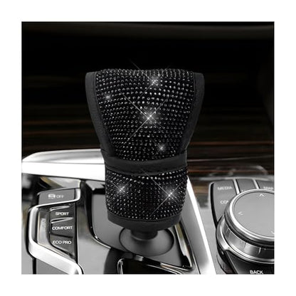 Bling Auto Gear Shift Knob Cover, Rhinestone Glitter Shifter Stick Protector for Girls Women, Sparkly Diamond Transmission Gear Shift Lever Knob Cover for Cars Trucks SUVs (Black) - color: Black