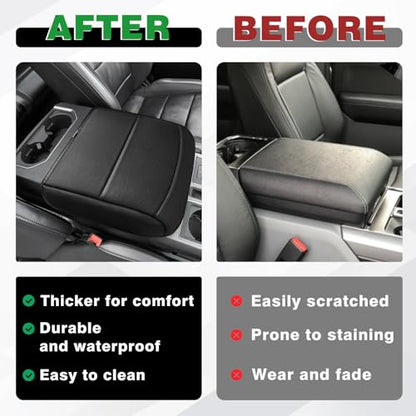 Center Console Armrest Cover Fit for Ford F150 2021-2025 2026 Accessories, Comfort Armrest Pad Console Lid Cushion Vegan Leather Regular Thick(Bucket Seat ONLY) - size: 2) 21-25 |F150| Bucket Seat, Regular