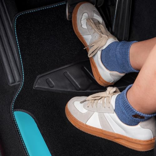 CAR PASS Waterproof Universal Fit Car Floor Mats, Faux Leather Car Carpet Mats, Car Mats with Anti-Slip Nibbs Backing & Driver Heel Pad Fit for SUV,Vans,sedans, Trucks,Set of 4pcs(Light Blue) - color: Black With Blue