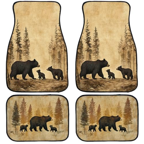 Black Bears Car Floor Mats Set of 4 Old Fashioned Fabric Pine Forest Carpet Front Rear Carpets Mat Non-Slip Auto Car Accessories Universal Fit Car Accessories for Truck - color: Black Bears