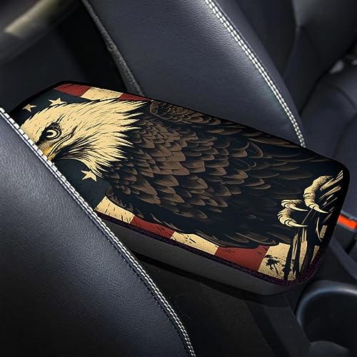 Car Center Console Pad, Universal Waterproof Car Armrest Seat Box Cover, Car Interior Accessories for Most Vehicle SUV Truck Vintage American Flag Eagle Car Armrest Pad - color: vintage american flag eagle