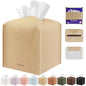 Tissue Box Cover Holder Square Tissue Cube Cover PU Leather Tissue Organizer with Bottom Belt for Bathroom, Tabletop, Car, Night Stands, Office, Home, Kitchen (1, SoftBeige) - color: Softbeige
