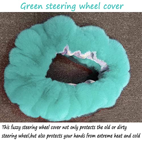 Fluffy Steering Wheel Cover for Women Fuzzy Steering Wheel Cover Winter Warm Faux Wool Plush Car Wheel Cover Furry Steering Wheel Protector Universal Fit 15 Inch (Green) - color: Green