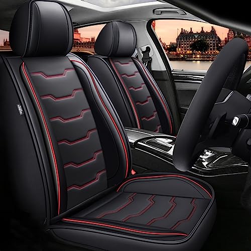 Full Set Seat Covers for Mitsubishi Outlander 2011-2024 2025 2026 Waterproof Premium Leather for Outlander Car Seat Covers Compatible Airbag Seat Cushions(5 Seats, Black&Redline)