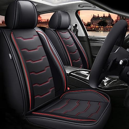 Full Set Seat Covers for Mitsubishi Outlander 2011-2024 2025 2026 Waterproof Premium Leather for Outlander Car Seat Covers Compatible Airbag Seat Cushions(5 Seats, Black&Redline)