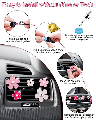 12Pcs PGRODE Car Air Vent Clips with Fragrance Pads, Cute Air Fresheners Clip Car Decor Accessories for Women and Girls, Interior Aesthetic (Daisy)