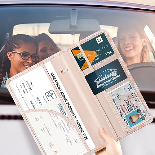CoBak Car Registration and Insurance Holder - Vehicle Glove Box Car Organizer,Auto Truck Comparment Accessories Case with Magnetic Closure for Driver License,Cards - color: L-Leopard Pink