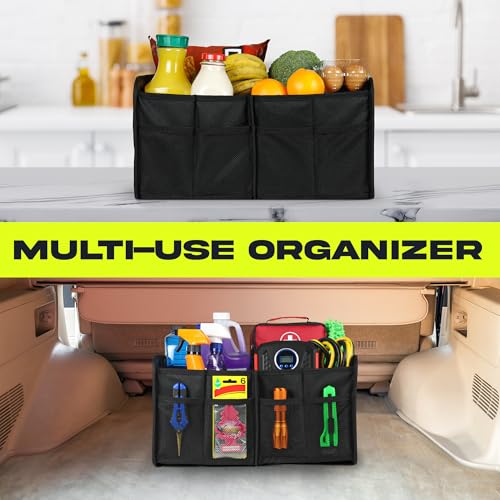 FORTEM Car Trunk Organizer, Collapsible Two Compartment Organizer, Foldable SUV & Truck Storage for Car Accessories for Women Men, Non Slip Bottom, Sturdy Side Walls, Strong Handles, 45L