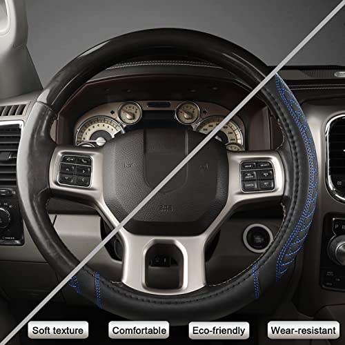 West Llama Customized Auto Car Steering Wheel Cover for Dodge RAM 1500 2500 3500, 15.5-16 inch (Diamond Quilted-Black+Blue-Large Size) - color: B-Black+Blue, size: Large Size (15 ½''-16'')