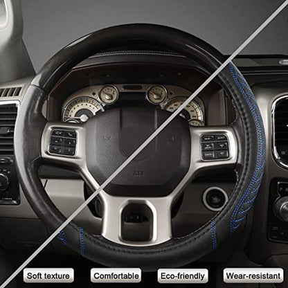West Llama Customized Auto Car Steering Wheel Cover for Dodge RAM 1500 2500 3500, 15.5-16 inch (Diamond Quilted-Black+Blue-Large Size) - color: B-Black+Blue, size: Large Size (15 ½''-16'')