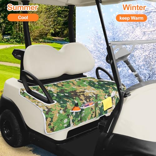 Golf Cart Seat Covers, Universal Golf Cart Seat Towel Blanket with 4 Front Pockets & Nonskid Bottom Fits for EZGO, Yamaha, Club Car and More 2 Person Seats Golf Carts - color: Green camouflage