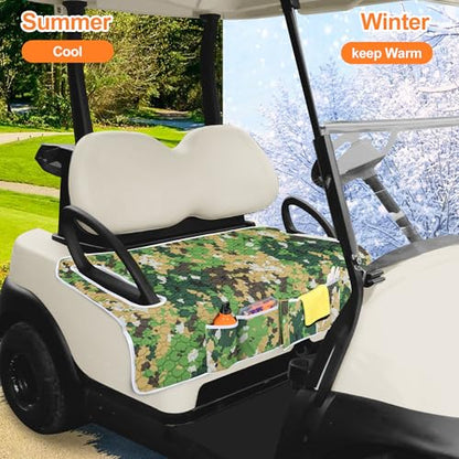 Golf Cart Seat Covers, Universal Golf Cart Seat Towel Blanket with 4 Front Pockets & Nonskid Bottom Fits for EZGO, Yamaha, Club Car and More 2 Person Seats Golf Carts - color: Green camouflage