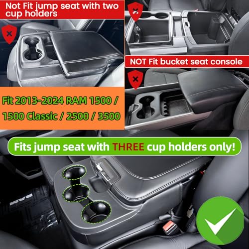 Cup Holder Center Console Organizer Compatible with 2013-2024 Dodge RAM(1500/1500 Classic/2500/3500) Accessories, Front Console Storage Box Tray [Only fit Jump Seat with 3 Cup Holders]